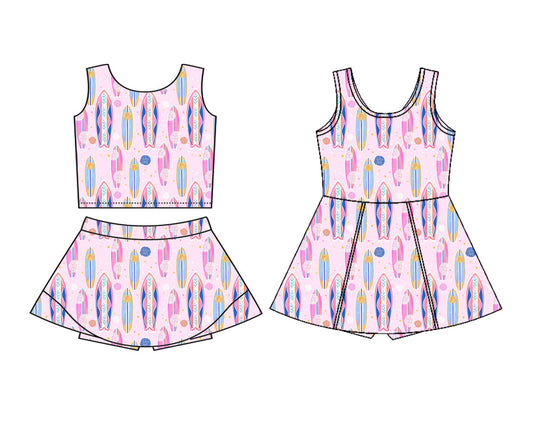 3.12 Custom moq 5 mix size Sibling Baby Girls Pink Sleeveless Top And Skirt Sets Dress Yoga Outfit