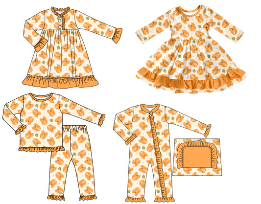 25.7.11 custom each style moq 5 eta 4-6week Sibling Sisters bow baby girl long sleeve pants sets and romper and dress 1 and dress 2 match family design