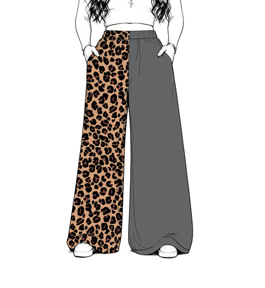 custom moq 5 mix size Baby Kids Leopard Print Grey Patchwork Team Flare Pant Casual Bottom