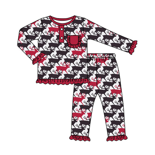 7.10 custom each style moq 5eta 4-6week Sibling Sister deer rose red baby girls sets and rompers match family design