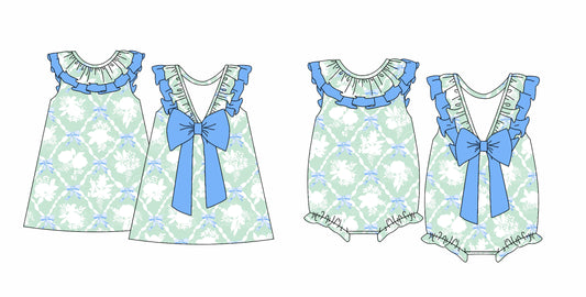 12.14 custom each style moq 5eta 4-6week Sibling Sister bow pink baby girl short sleeve dress and rompers match family design