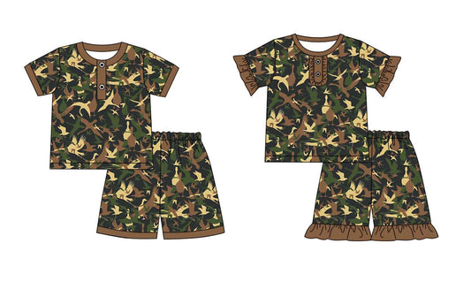 11.1 custom each style moq 5eta 4-6week Sibling Sister duck baby girl short sleeve shorts sets 1 and sets 2 match design