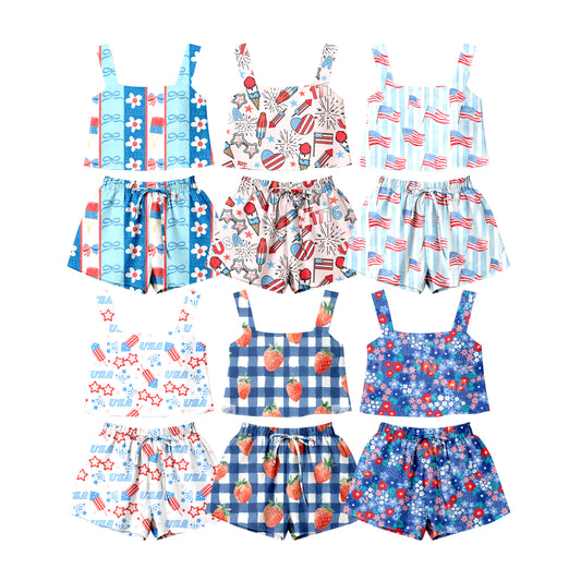 3.13 Custom moq 5 mix size Sibling Kids Sleeveless Top And Shorts Set Summer 4th of July Outfit