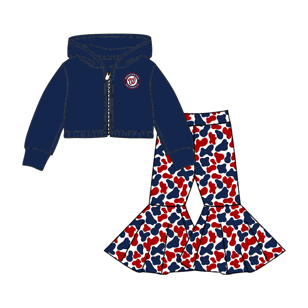Custom moq 5 mix size milk silk summer teams baby girls clothes camouflage blue hooded long sleeve pants sets 2 and boy pants sets and pant-25.8.8