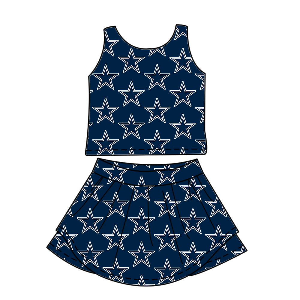 Custom moq 5 mix size milk silk summer teams baby girls clothes team blue sleeveless skirts sets and dress and short sleeve top and long top-25.7.12