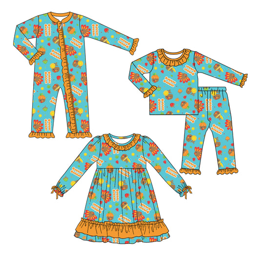 25.6.24 custom each style moq 5eta 4-6week Sibling Sisters turkey baby girl long sleeve pants sets and dress and rompers match family design