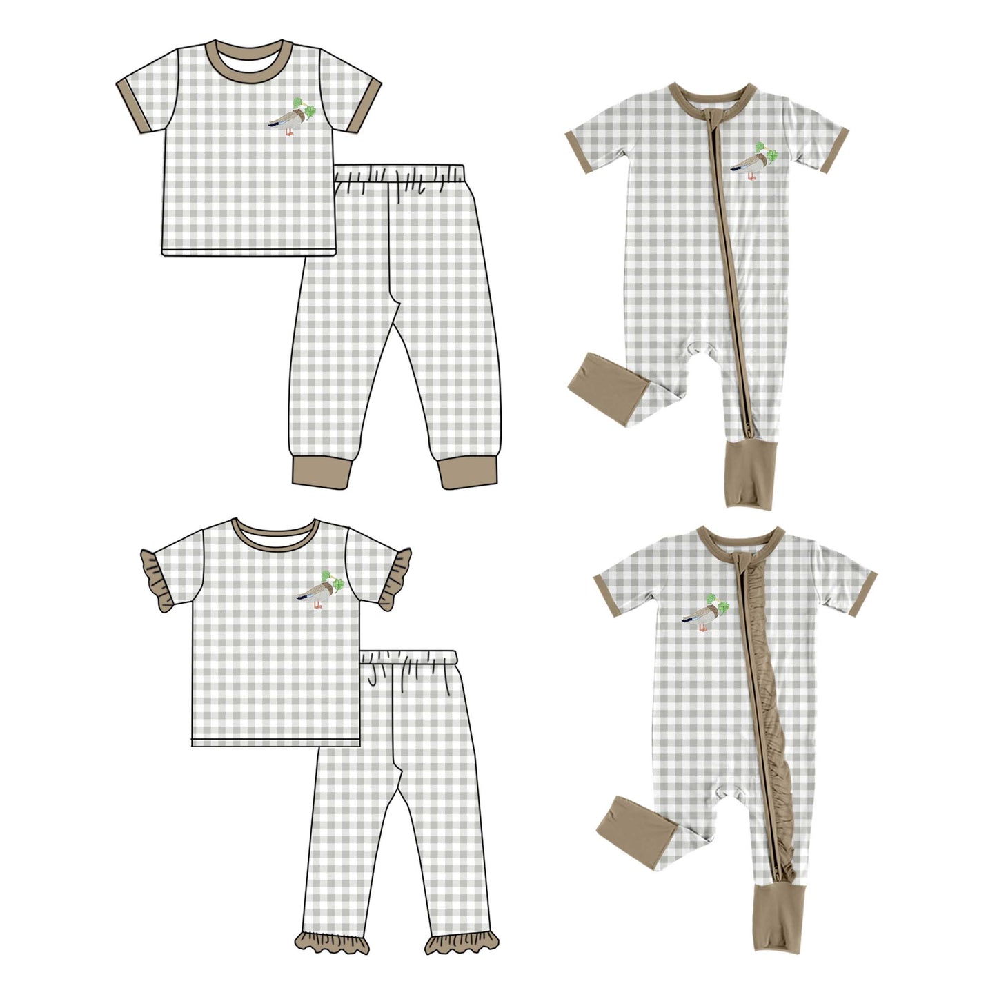 11.2 custom each style moq 5eta 4-6week Sibling Sister duck baby girl sets 1 and sets 2 and boy rompers and girl romper match family design
