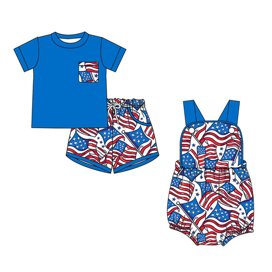 26.1.5 custom each style moq 5 eta 6-8week Sibling Sister flag baby boy short sleeve shorts sets and romper match design