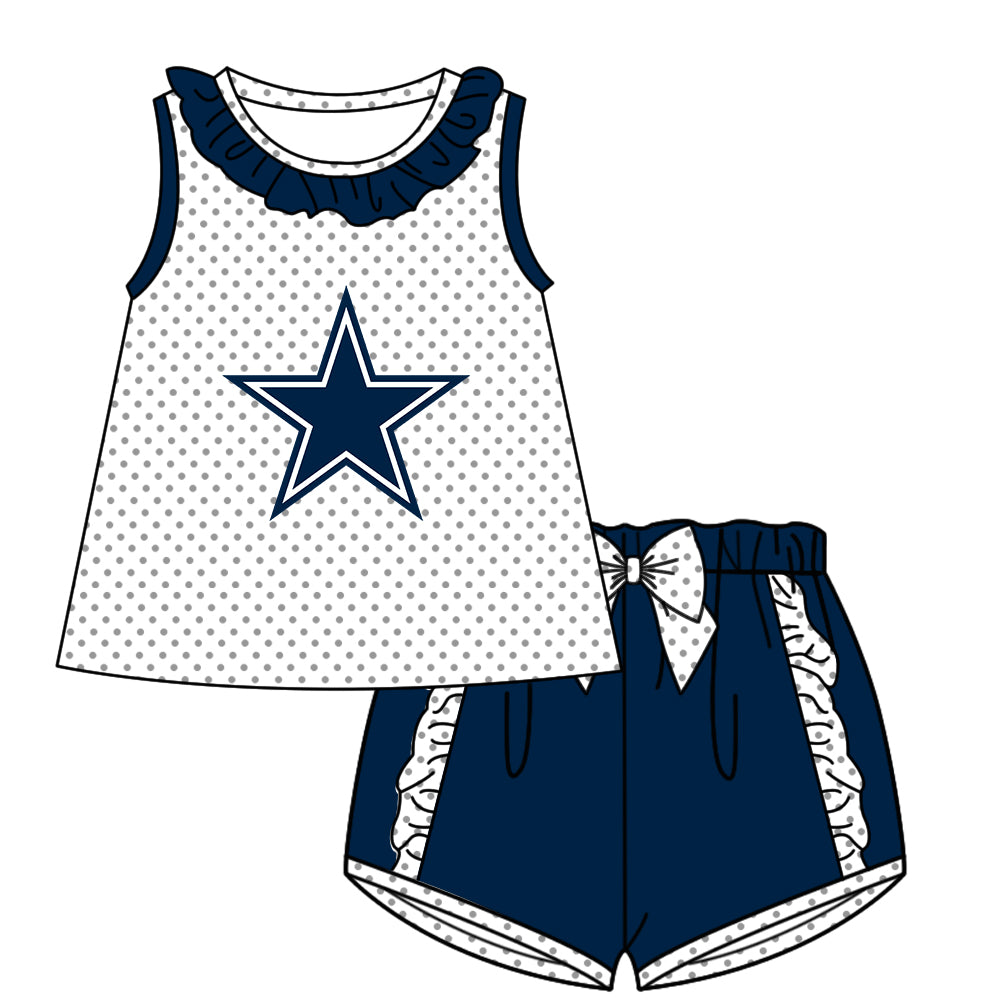 Custom moq 5 mix size milk silk summer teams baby girl boys clothes navy blue short sleeve shorts sets 2 and pants sets and rompers 2 series