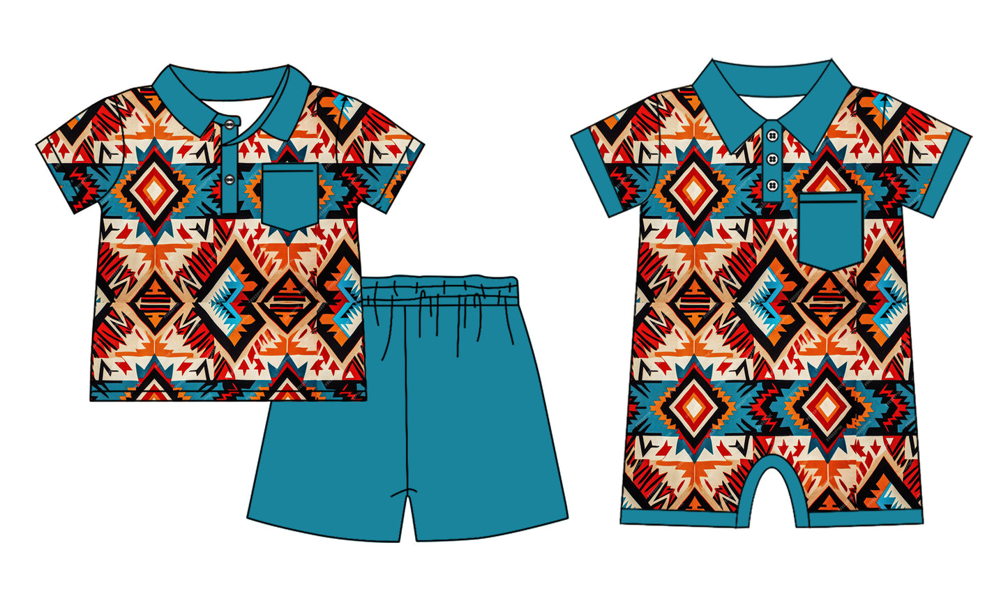 11.22 custom each style moq 5eta 4-6week Sibling Sister geometric baby boy short sleeve shorts sets and rompers match design