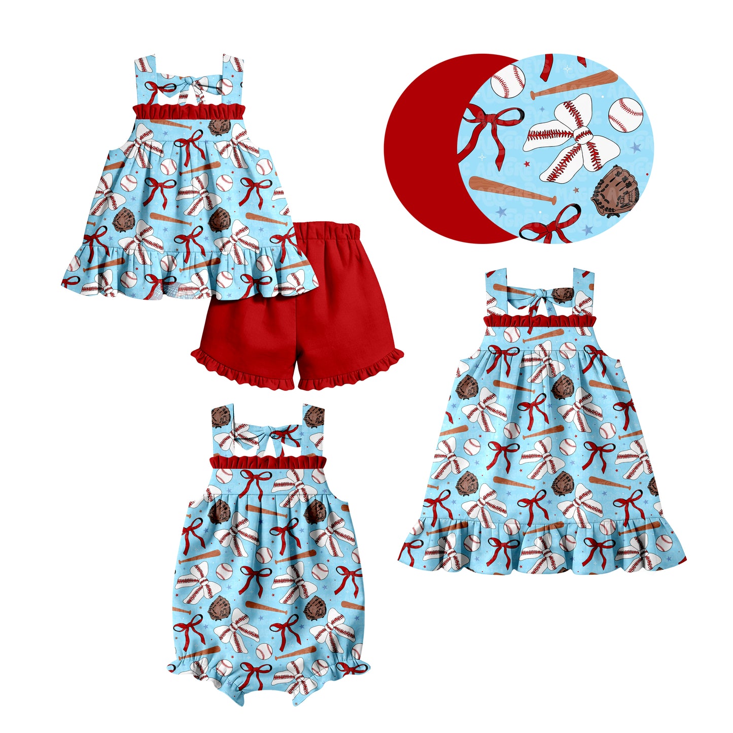 Custom moq 5 mix size Sibling Baby Girl's Blue Sleeveless Top And Shorts Set Cute Romper Dress for Summer