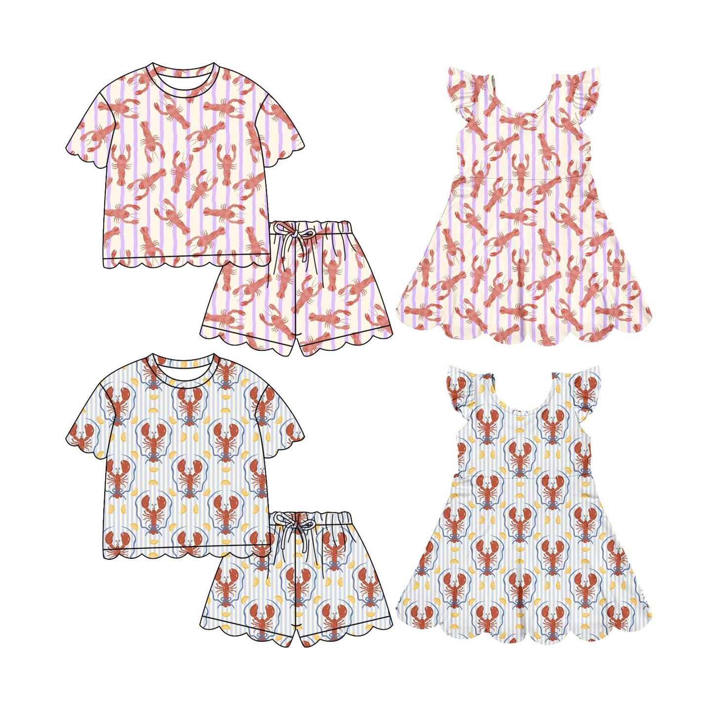 Custom moq 5 mix size Sibling stripe Short-Sleeved Pajama Set with Shorts for Baby Girl Cute Dress Style Sleepwear for Little Girls