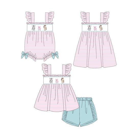 25.12.30 custom each style moq 5 eta 6-8week Sibling Sister animal baby short sleeve shorts sets and romper and dress match design