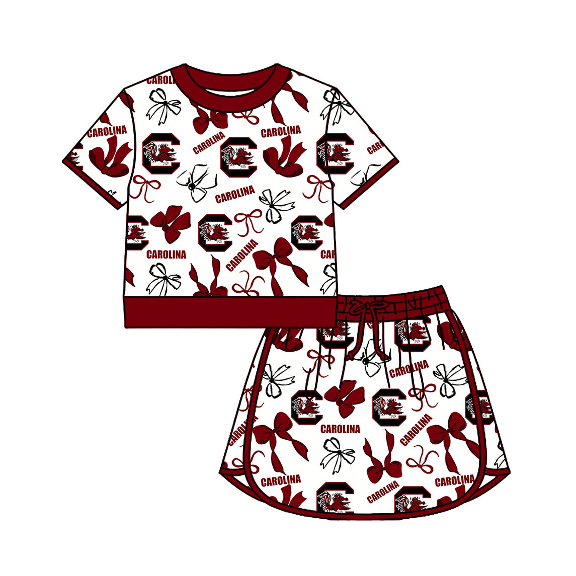 Custom moq 5 mix size summer teams Girls Polka Dot Top Shorts Set Red Bows Top Skirt Short Set Zipper Pullover Pants Set