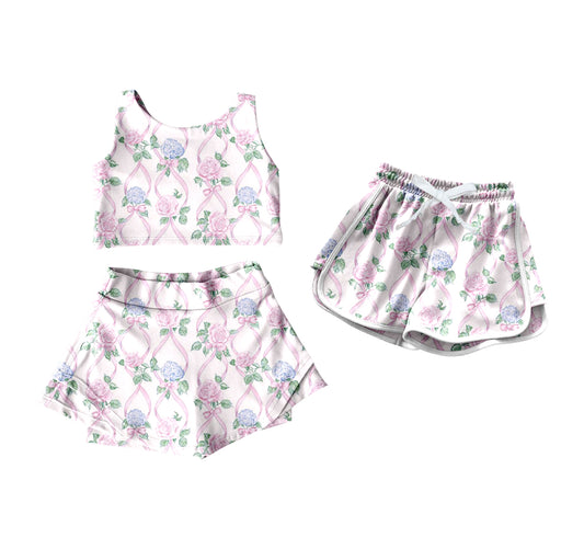 4.17 custom each style moq 5eta 4-6week Sibling Sister floral baby girls clothes Short sleeve yoga dress and shorts match family design