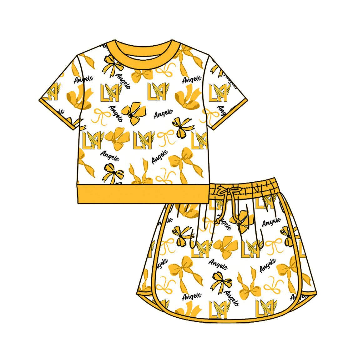 Custom moq 5 mix size summer teams Girls Polka Dot Top Shorts Set Yellow Top Skirt Short Set Zipper Pullover Pants Set