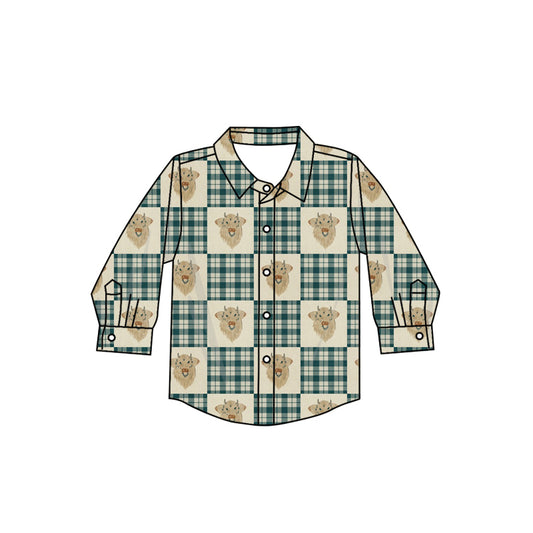 8.15 custom each style moq 5 eta 4-6week baby boys clothes cow head green button long sleeve top