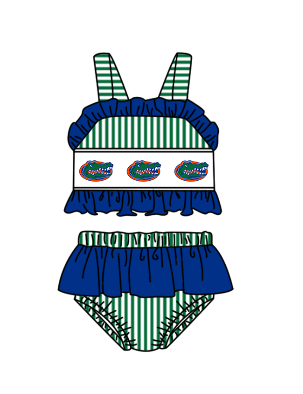 Custom moq 5 mix size milk silk summer teams Baby Girl Green Two-Piece Swimsuit Set One Piece Swimsuits Boys Swim Trunks