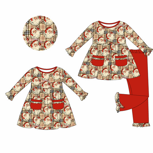 25.5.24 custom each style moq 5eta 4-6week Sibling Sisters Christmas red baby girl long sleeve pants sets and dress match family design