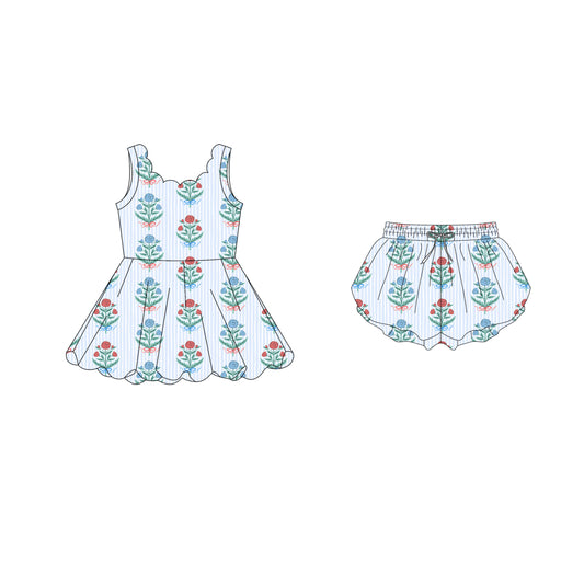 4.15 custom each style moq 5eta 4-6week Sibling Sister floral baby girls clothes Short sleeve yoga dress and shorts match family design