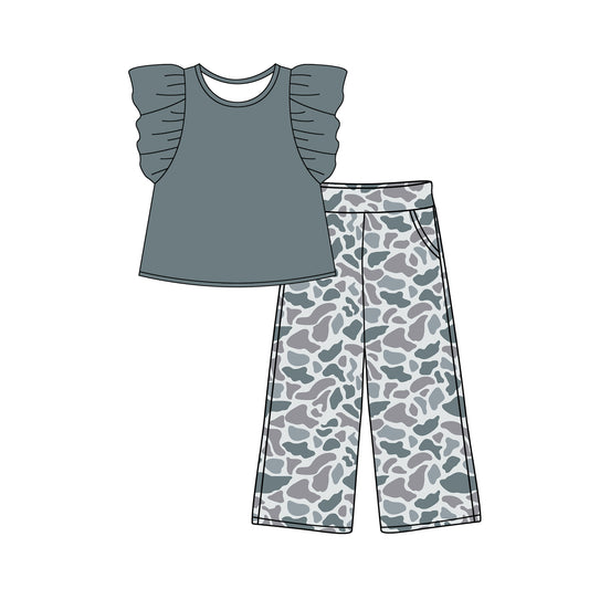 10.9 custom each style moq 5eta 4-6week baby girls clothes camouflage gray short sleeve pants sets