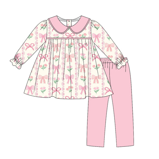 7.27 custom each style moq 5eta 4-6week Sibling Sister bow floral pink baby girls sets and dress match family design
