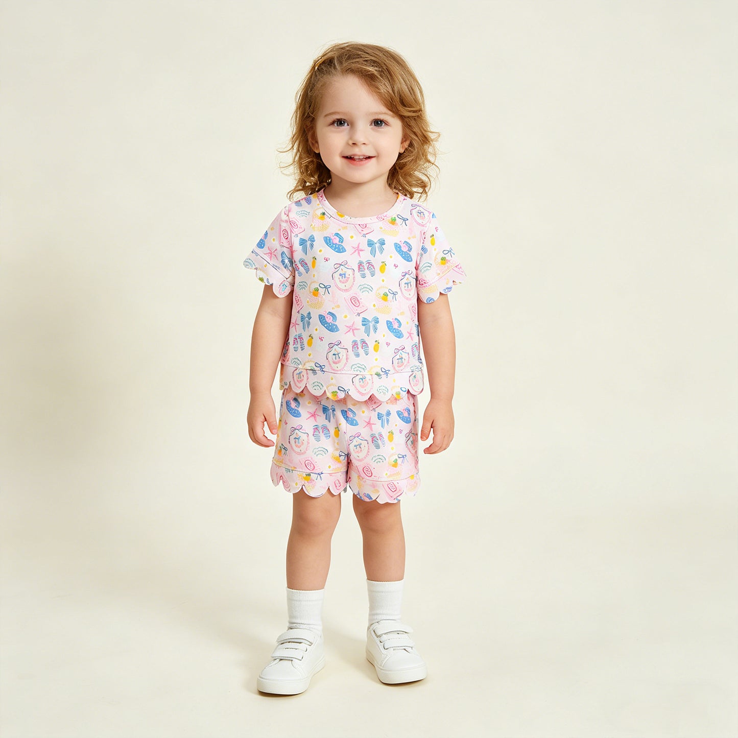 RTS NO MOQ GSSO3657 Baby Girls Pocket Top Beach Flower Scallop Shorts Casual Clothes Set