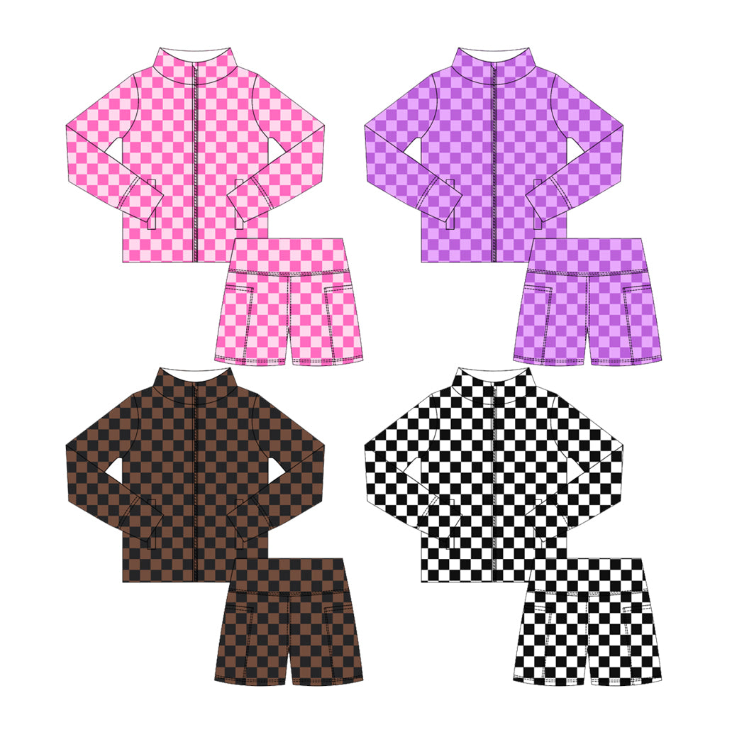 25.5.30 custom each style moq 5eta 4-6week Sibling Sister plaid baby girl long sleeve shorts sets 1 and set 4 match design