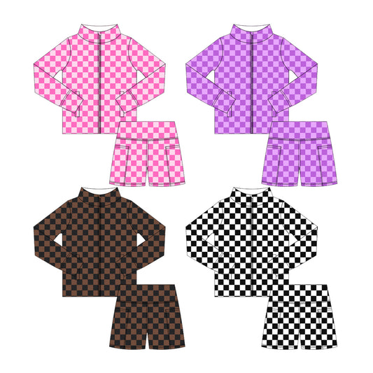 25.5.30 custom each style moq 5eta 4-6week Sibling Sister plaid baby girl long sleeve shorts sets 1 and set 4 match design