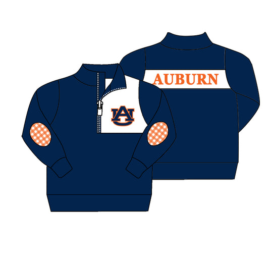 Custom moq 5 mix size milk silk summer teams Baby Boys Navy Blue Long Sleeve Pullover Tops Casual Team Outfit