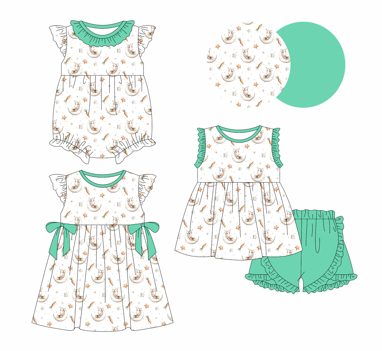 25.12.22 custom each style moq 5 eta 6-8week Sibling Sister bunny baby short sleeve shorts sets and romper and dress match design