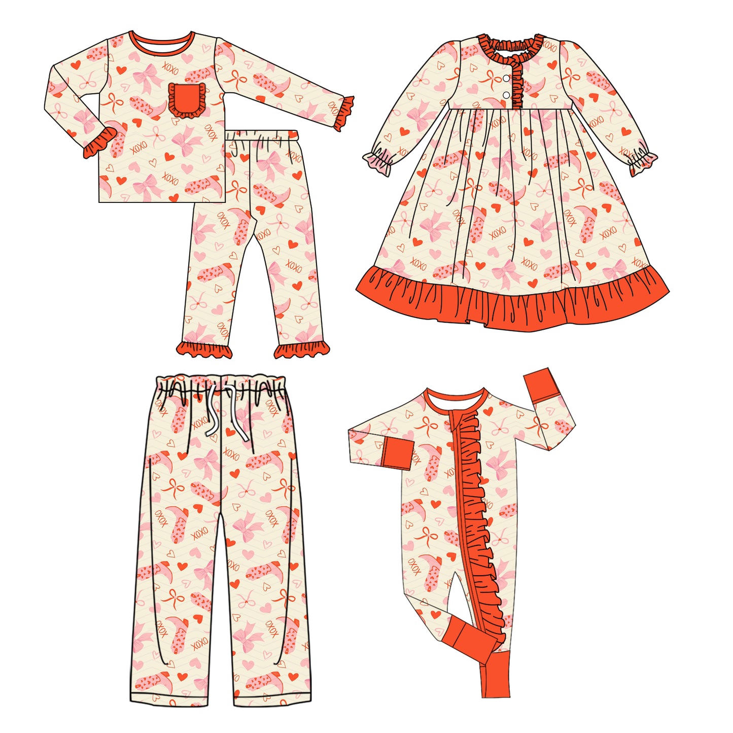 25.9.14 custom each style moq 5eta 4-8week Sibling Sister love bow baby long sleeve pants sets and romper and dress and adult pants match design
