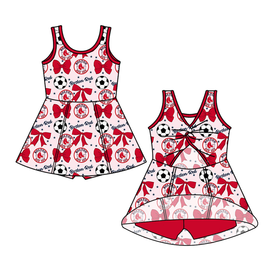 Custom moq 5 each style summer teams baby girls clothes team bow red long sleeve hooded pants sets and dress 1 and dress 2 and romper-25.6.14