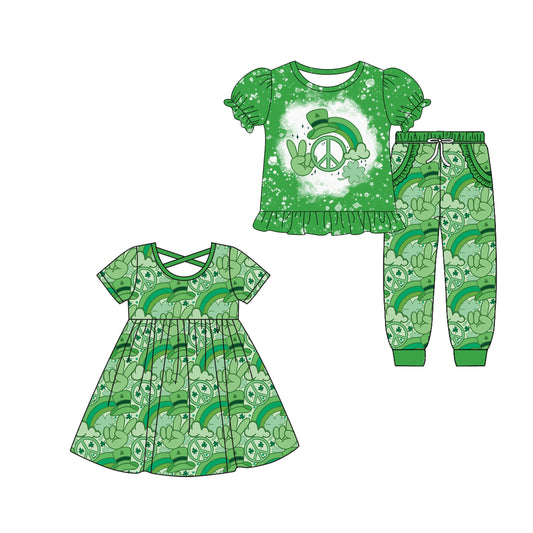 25.9.20 custom each style moq 8 eta 6-8week Sibling Sisters green baby girl short sleeve pants sets and dress match family design