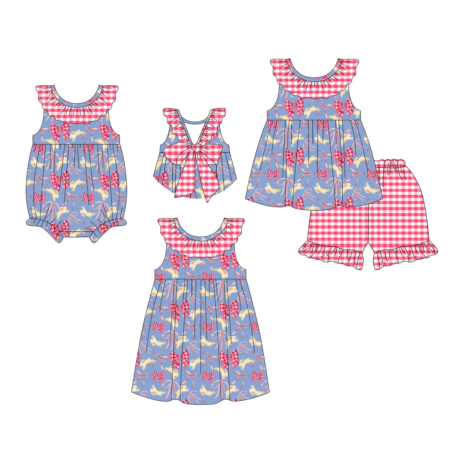 26.1.16 custom each style moq 5 eta 6-8week Sibling Sister bow baby short sleeve shorts sets and romper and dress match design