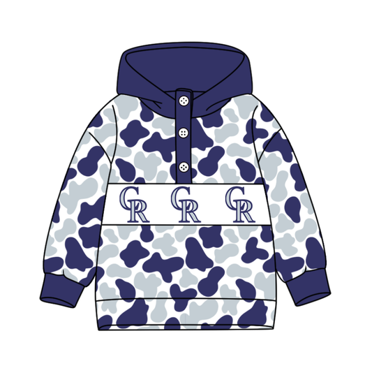2-Custom moq 8 mix size milk silk summer team baby boy clothes camouflage blue and gray hooded long sleeve top-25.10.9
