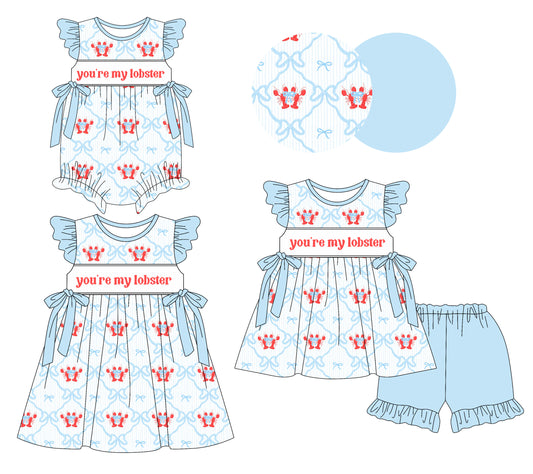 25.10.15 custom each style moq 5 eta 6-8week Sibling Sister lobster baby short sleeve shorts sets and romper and dress match design
