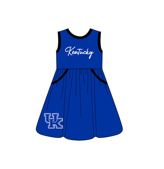 Custom moq 5 each style eta 6-8weeks baby girl clothes team blue sleeveless dress-25.10.14