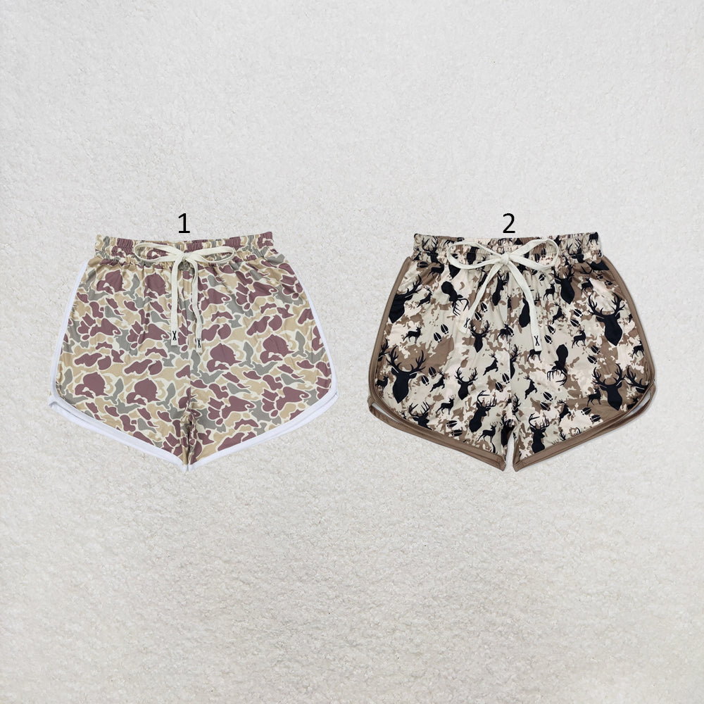 RTS NO MOQ Sibling milk silk Adult Women Camo Print Casual Summer Shorts Bottom