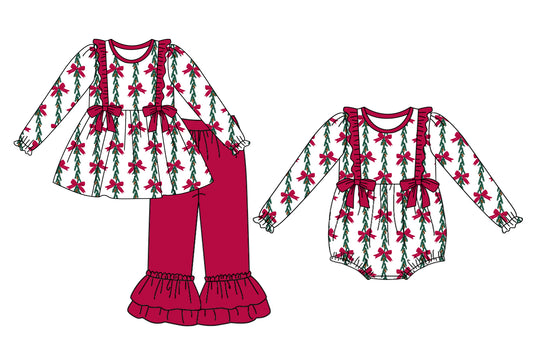 25.5.17 custom each style moq 5eta 4-6week Sibling Sisters bow baby girl long sleeve pants sets and rompers match family design