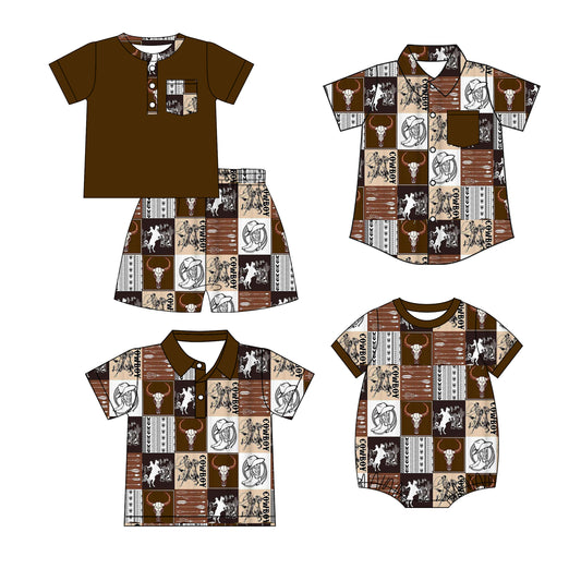 25.12.18 custom each style moq 5 eta 6-8 week Sibling Sister cow head baby boy short sleeve shorts sets and boy rompers and top 2 match family design