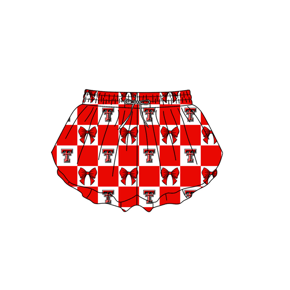 Custom moq 3 or 5 mix size milk silk summer teams baby girl clothes bow red summer shorts-26.1.26