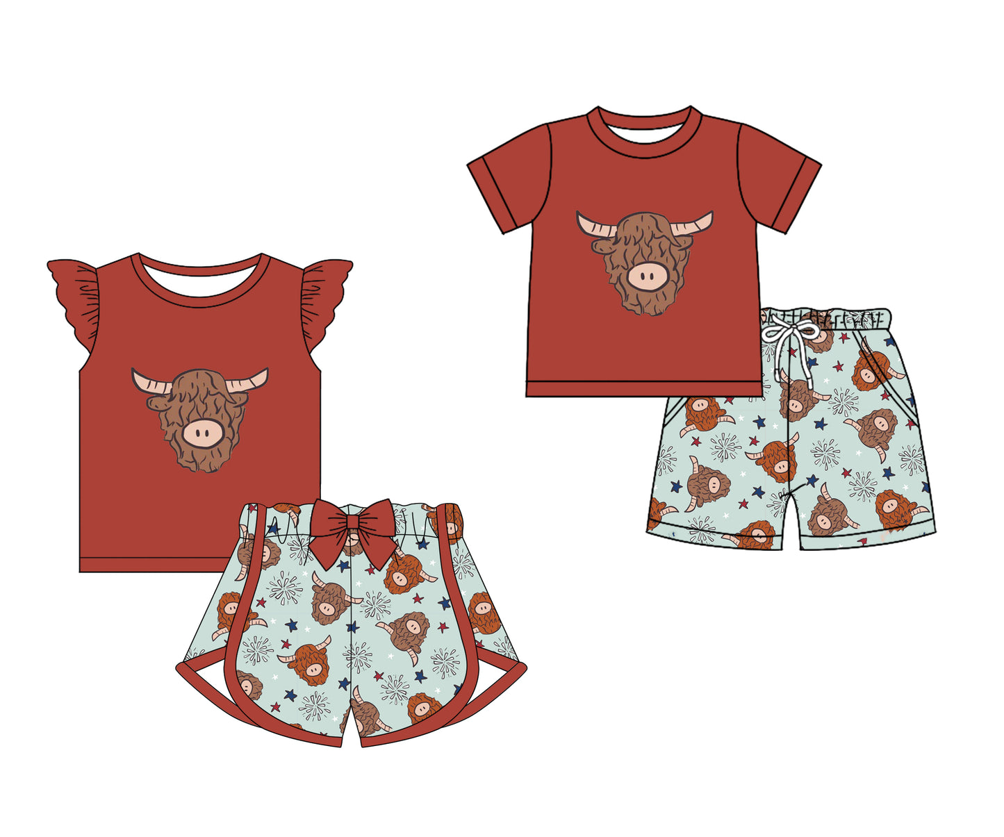 12.24 custom each style moq 5eta 4-6week Sibling Sister alpine head baby girls short sleeve shorts sets 1 and sets 2 match design