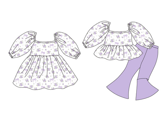 25.12.17 custom each style moq 5 eta 6-8week Sibling Sister bow floral baby short sleeve pants sets and dress match design
