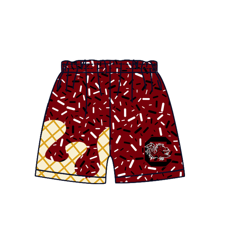 Custom summer teams baby girls clothes team brick red hooded long sleeve tops and short sleeve top and dress and pants and shorts-25.5.28