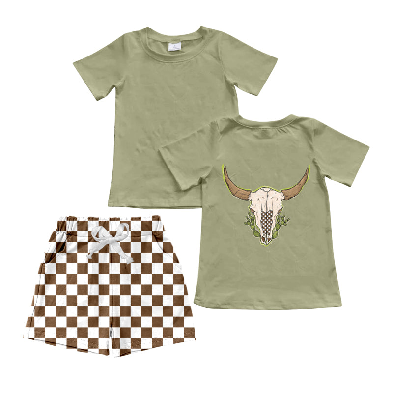 11.25 custom each style moq 5eta 4-6week Sibling Sister western cow head baby girl short sleeve shorts fish sets 1 and easter sets 2 match design