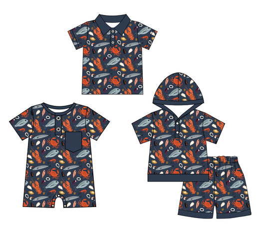 11.28 custom each style moq 5eta 4-6week Sibling Sister fishing baby boy short sleeve shorts sets and boy romper and top match design