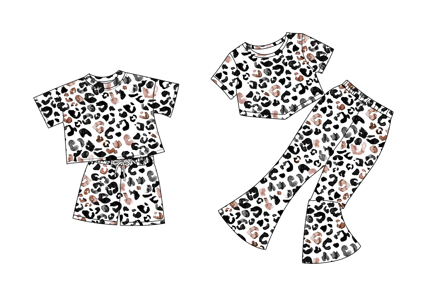 5.5 custom each style moq 5eta 4-6week Sibling Sisters leopard baby short sleeve shorts sets and pants sets match family design