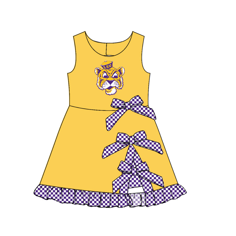 Custom moq 5 mix size summer teams Baby Girls Sleeveless Checked Bow Scallop Edge Ruffle Shorts Liner Knee Length Yoga Dresses