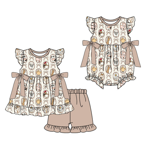 26.1.22 custom each style moq 5 eta 6-8week Sibling Sister bow baby girl short sleeve shorts sets and romper match design